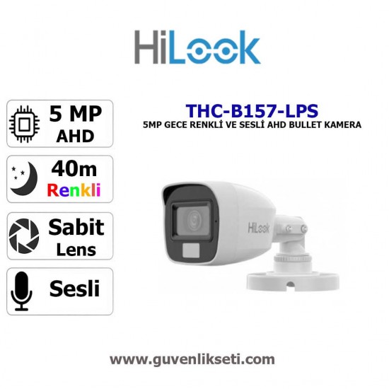 Hilook 5MP gece renkli sesli AHD bullet kamera IR ve beyaz ışık destekli model